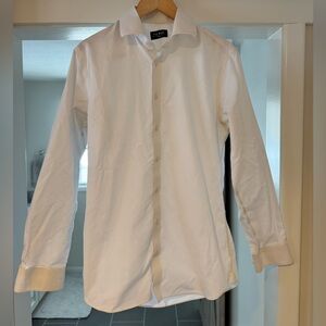 Men’s white trim-fit button down dress shirt by the Tie Bar